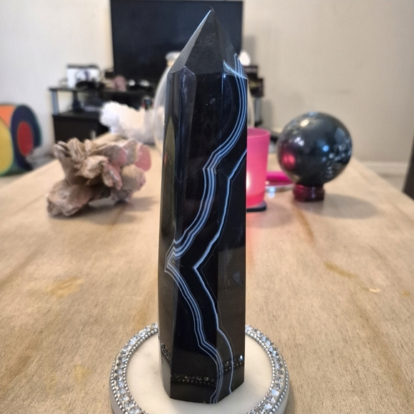 Natural Black Banded Sardonyx Crystal Obelisk Tower #3